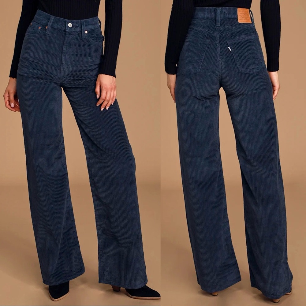 Levi’s Premium Ribcage Wide Leg Navy Blue Corduroy Pants